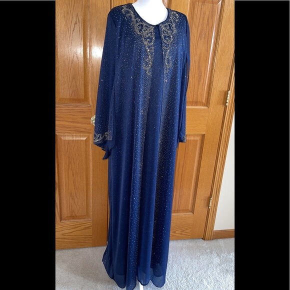 Formal Dress Plus Sizes 16W 18W 22W 24W Long Sleeves Navy Beaded Kaftan Maxi NEW - Picture 8 of 14